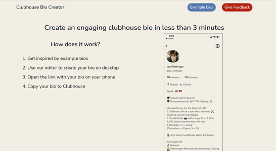 Clubhouse Bio Editor