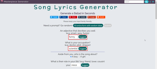 Lyrics generator. Check Generator Song.