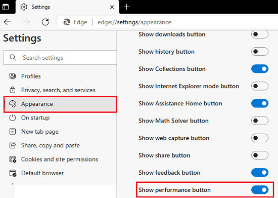 Edge Settings Appearance Customizetoolbar