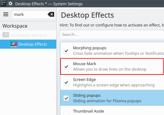 KDE Mouse Mark in System Settings