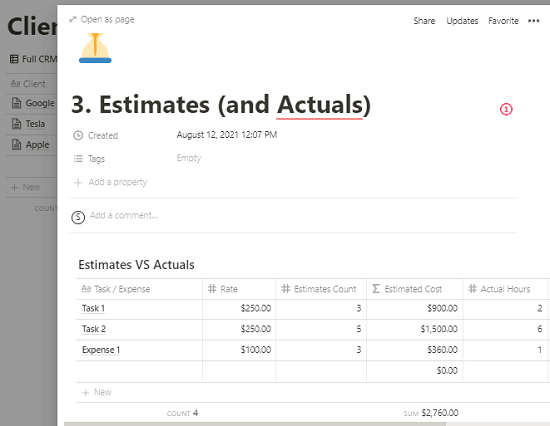 Notion Web Designer Hub Estimates