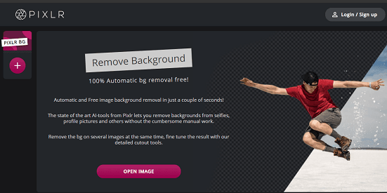 Pixlr AI Background Remover Main UI