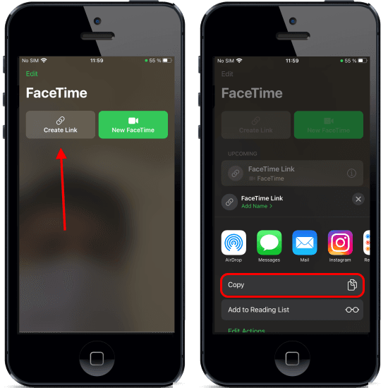 FaceTime Web Link generated