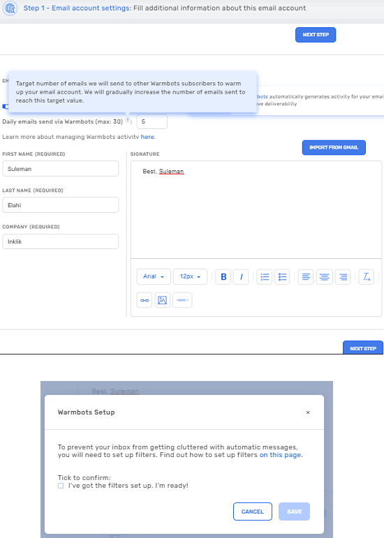 Warmbots Configure Filters