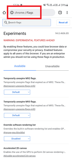 Chrome flags