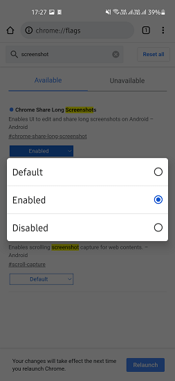 Enable Long Screenshot Chrome