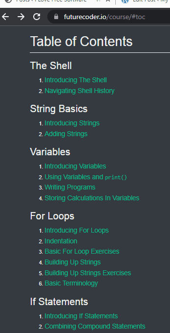 Futurecoder table of contents