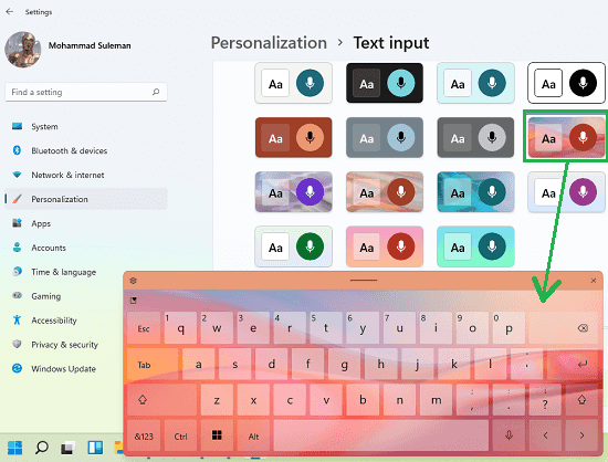 Input setting. Touch Keyboard Theme.