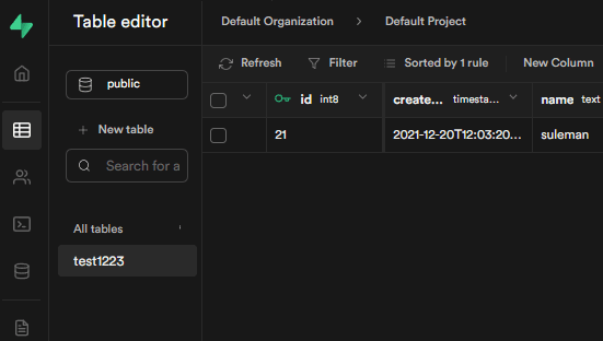 Supabase Studio Table Editor