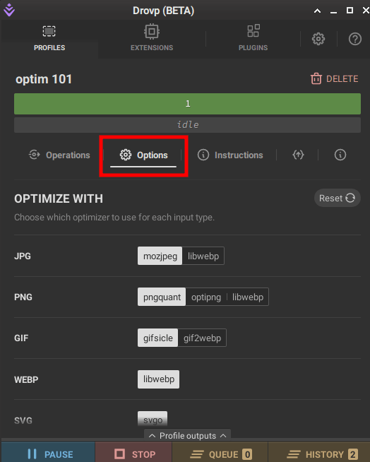 Drovp Profile Options