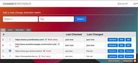 Free Self Hosted Website Change Monitor: changedetection.io