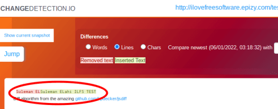 changedetection.io Diff