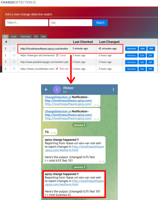 changedetection.io Website Content Changed