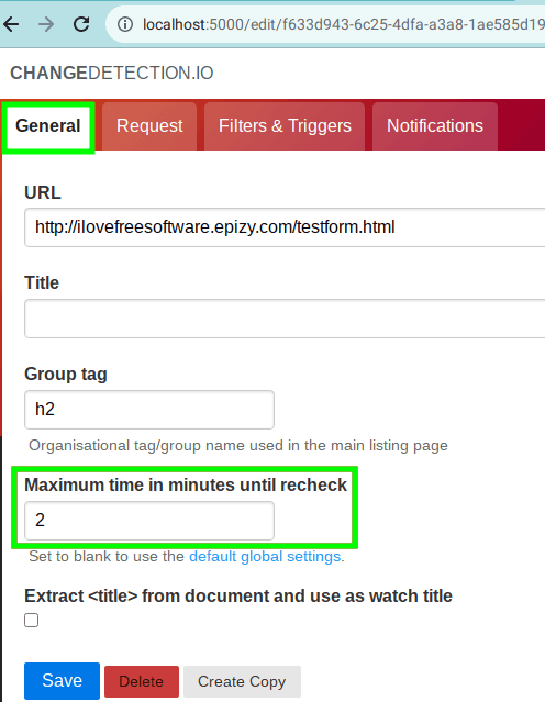 changedetection.io time interval