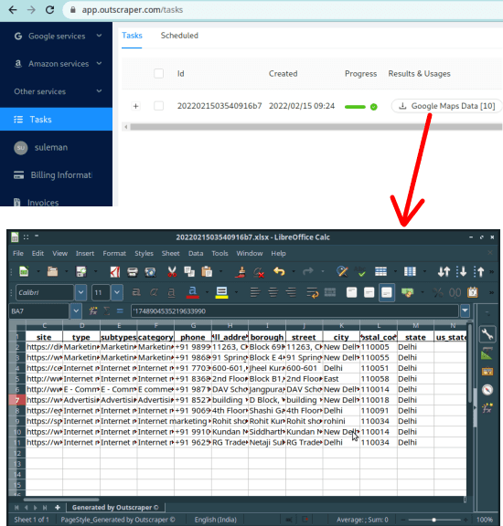 Outscraper Download the Scraped Data