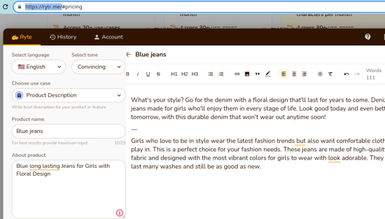 Rytr Product Description Generator