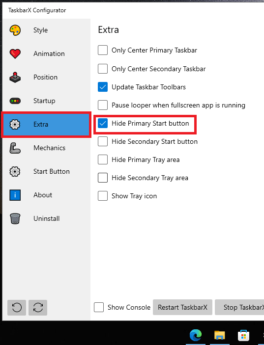 TaskbarX Hide Start Button