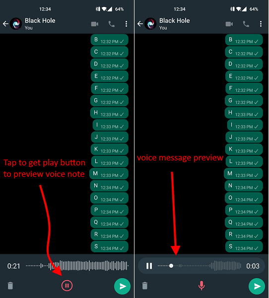 Voice Message Draf preview on WhatsApp