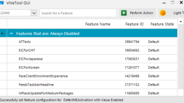 Free ViVeTool GUI for Windows 11 to Enable or Disable Hidden Features