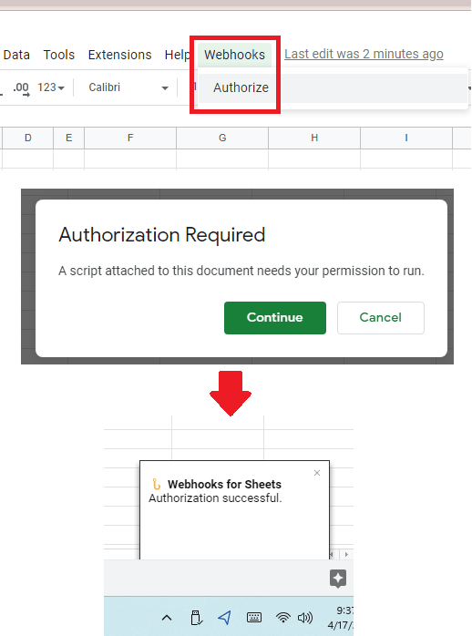 Webhook for Sheets Authorize