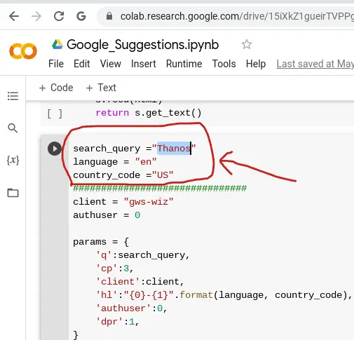 Edit Search Query in Colab