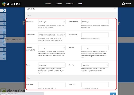 Aspose APNG Converter: Options