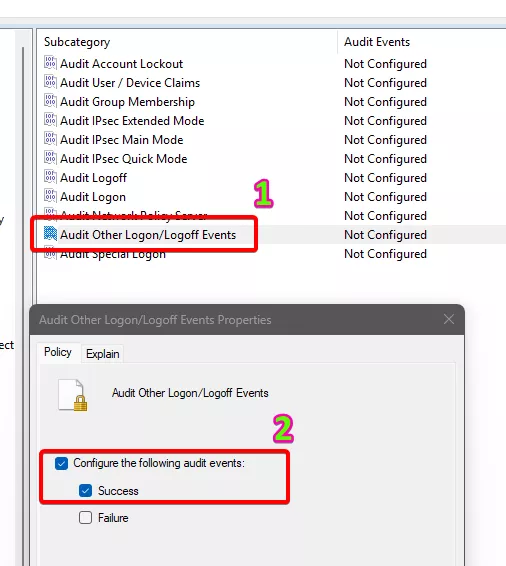 Enable Logon Logoff events auditing