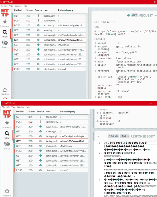 HTTP Toolkit Request and Response