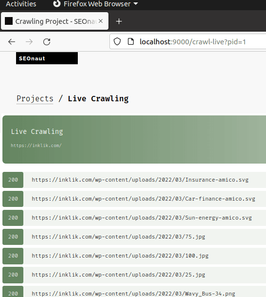 SEOnaut Live Link Crawling