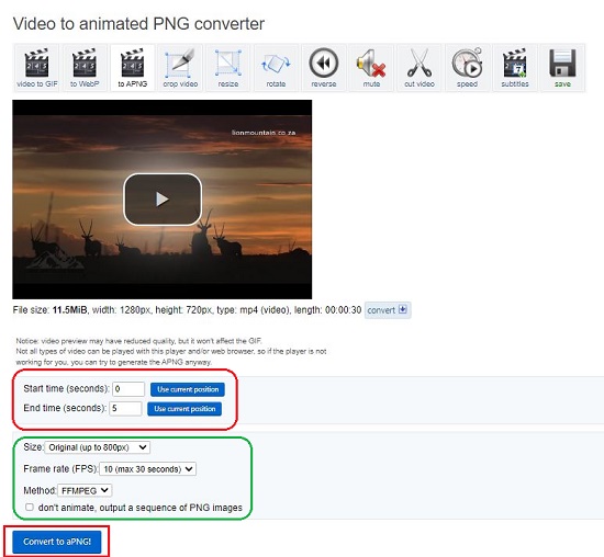 Video to animated PNG converter