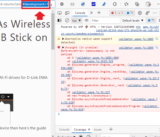 Google Chrome Console AMP Test and Error