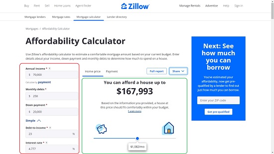 Zillow Home Affordability Calculator