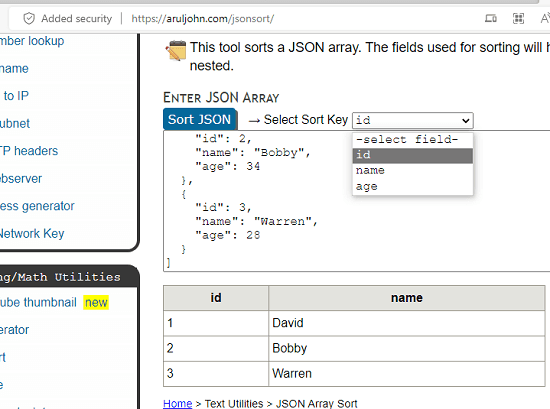 Json sorting. Json таблица размеров. Пример json с массивом Key value.