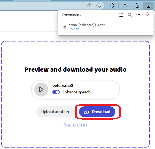 Adobe Podcast Download Noise Removed Audio via AI