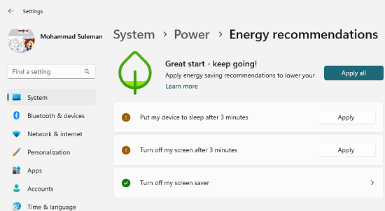 How to use energy recommendations in Windows 11 to save power