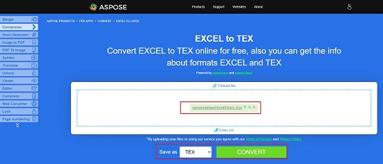 Aspose Excel to LaTeX converter