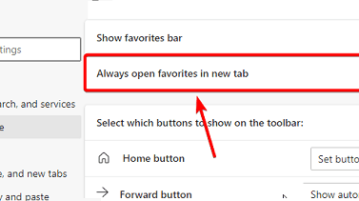 Edge Favorites Always Open Link in New Tab