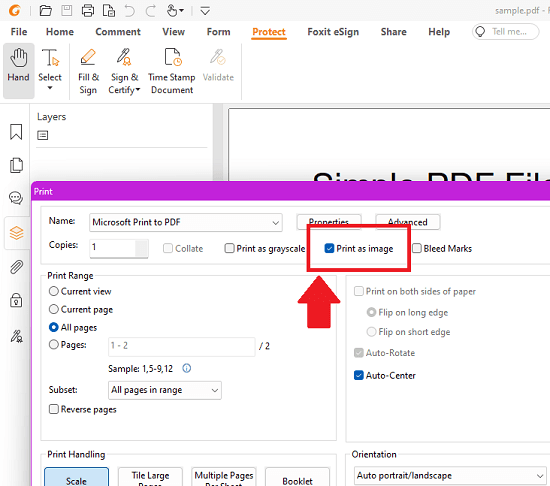 Foxit Reader Print as Image