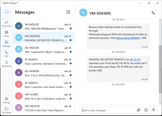 Intel Unison Manage Messages