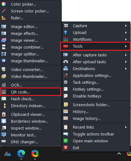 QR Code Reader of ShareX in System Tray