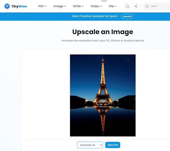 TinyWow Image upscaler