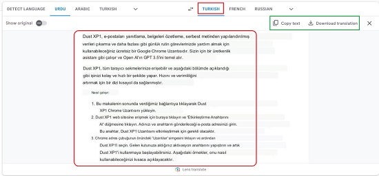 Translated to Turkish