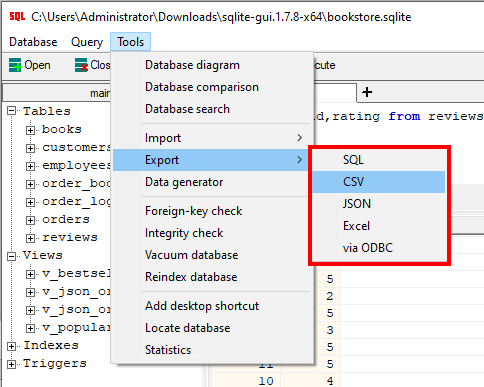 SQLite GUI Export Data