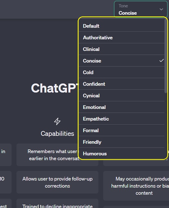 Tone of ChatGPT response