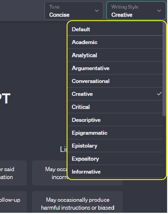 Writing style of ChatGPT response