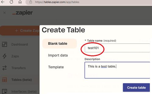 Create a table