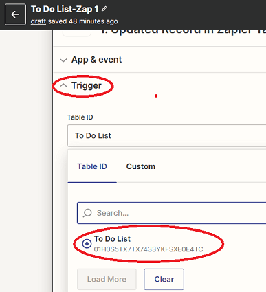 Zapier Tables Specify trigger