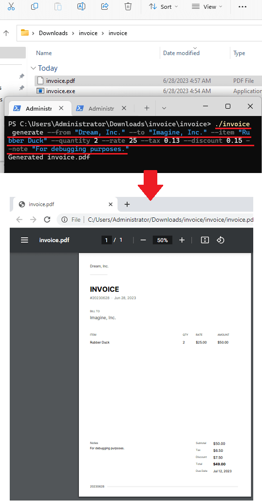 Invoice generated from CLI