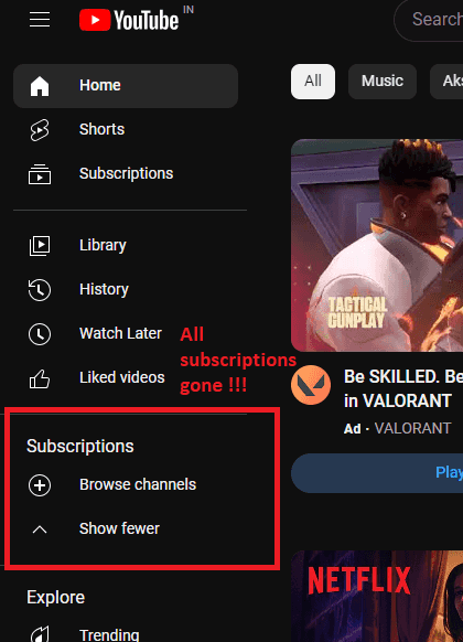 ALl YouTube Subscriptions Gone