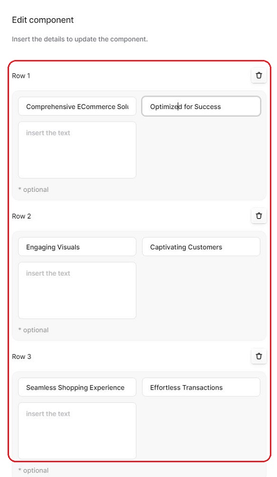 Edit table component